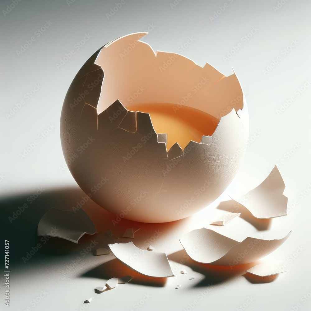 broken egg shell on white