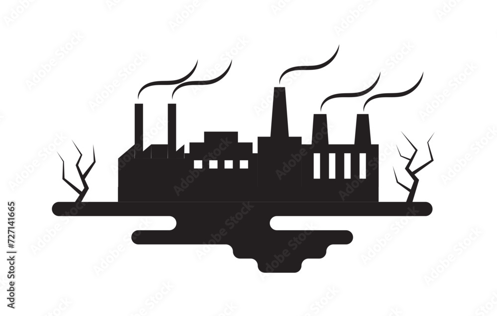 Factory Polluting Environment Silhouette. Industry and modern heavy machinery concept vector