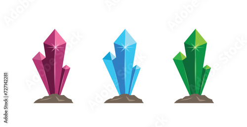 Precious Stones Set Flat Style Game Element. Gemstones and treasures concept vector art