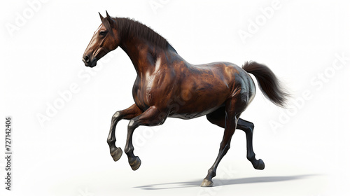 Surreal and majestic  this 3D rendering of a noble horse showcases intricate details and lifelike textures. Standing proudly against a pristine white background  this artwork is sure to make