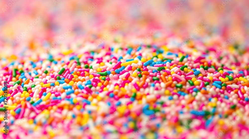 Colorful Sprinkles Pink Birthday Cake Background Closeup Rainbow Nonpareils Colorful Sprinkles Pink Birthday Cake Background Closeup Rainbow Nonpareils