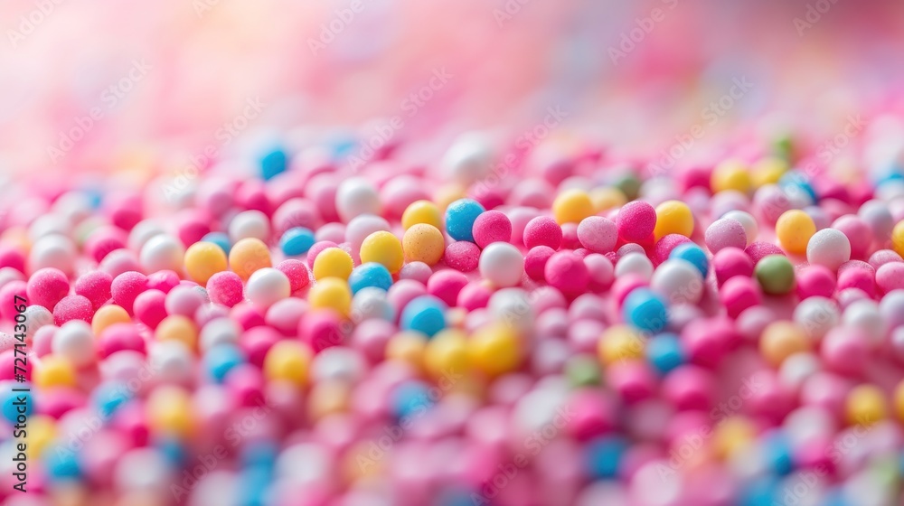 Colorful Sprinkles Pink Birthday Cake Background Closeup Rainbow Nonpareils Colorful Sprinkles Pink Birthday Cake Background Closeup Rainbow Nonpareils