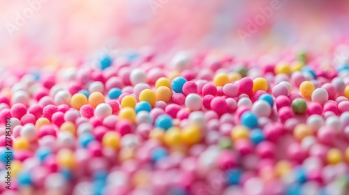 Colorful Sprinkles Pink Birthday Cake Background Closeup Rainbow Nonpareils