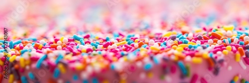 Colorful Sprinkles Pink Birthday Cake Background Closeup Rainbow Nonpareils