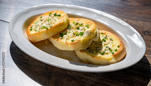 cream cheese garlic bread korean in a white plate