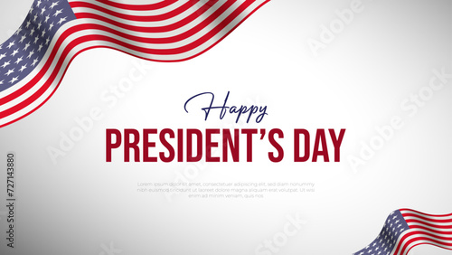 Happy President's Day Background and Banner. Presidents Day of USA Greeting Card with USA Flag, Capitol Building and Text Vector Illustration
