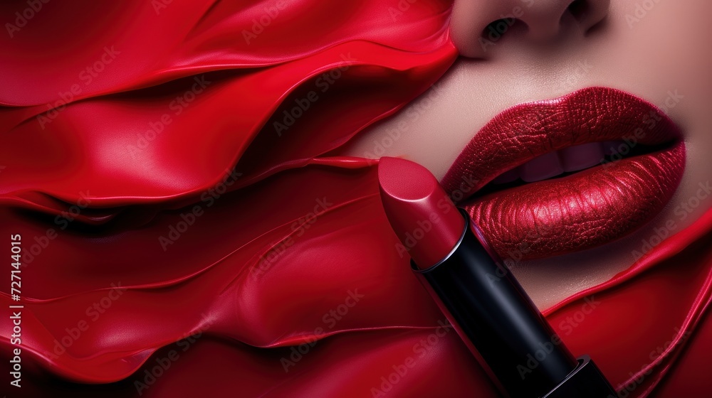 Obraz premium Woman With Red Lipstick and Red Dress