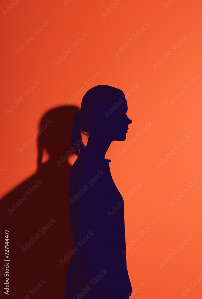  illustration of shadow in silhouette of human portrait ,detailed drapery, sculpture-based photography, feminist art,color-blocked textiles.Minimal composition,fashion editorial concept