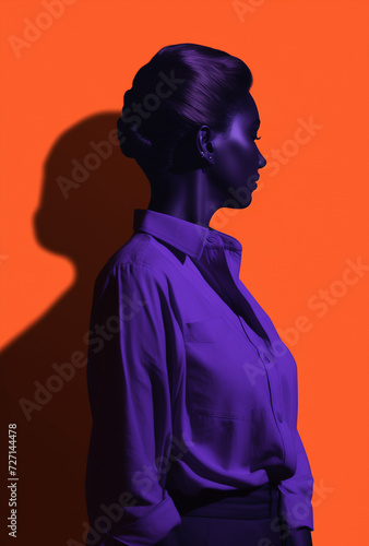 illustration of shadow in silhouette of human portrait ,detailed drapery, sculpture-based photography, feminist art,color-blocked textiles.Minimal composition,fashion editorial concept