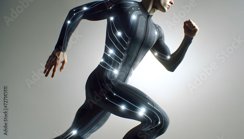 Futuristic smart and intelligent clothing. Modern materials and textiles in sports.