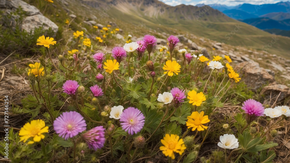 Obraz premium Examine the rich biodiversity supported by mountain wildflowers and these plants contribute to the overall ecological balance in the mountain ecosystem