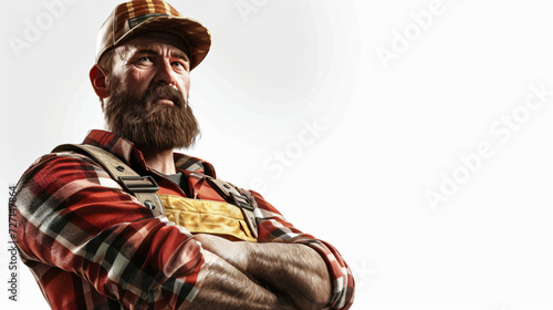 Discover the epitome of masculinity with our breathtaking 3D rendering of a rugged lumberjack. Unleash the power and ruggedness of this iconic figure, perfectly isolated for your creative pr