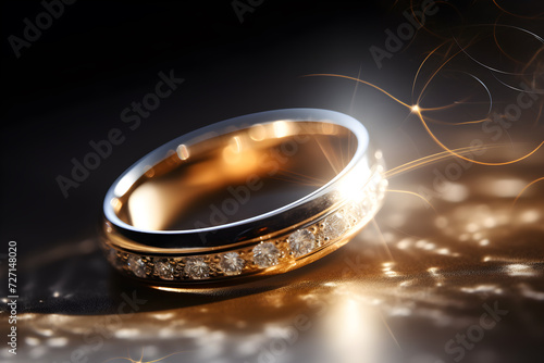 Golden wedding rings symbolizing love and marriage,two wedding rings are together on a glittering surface ,Generative Ai