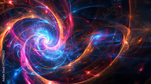 abstract background with neon tendrils spiraling into a cosmic vortex, evoking a sense of energy and movement in a celestial dance
