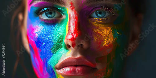 Surreal Rainbow Faces: Imaginative Portraits Featuring Faces Distorted and Enhanced with Vivid Rainbow Tones
