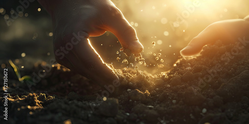 Planting Seeds: Hands in Dirt Planting Seeds, Representing the Beginning of Growth and Nurturing