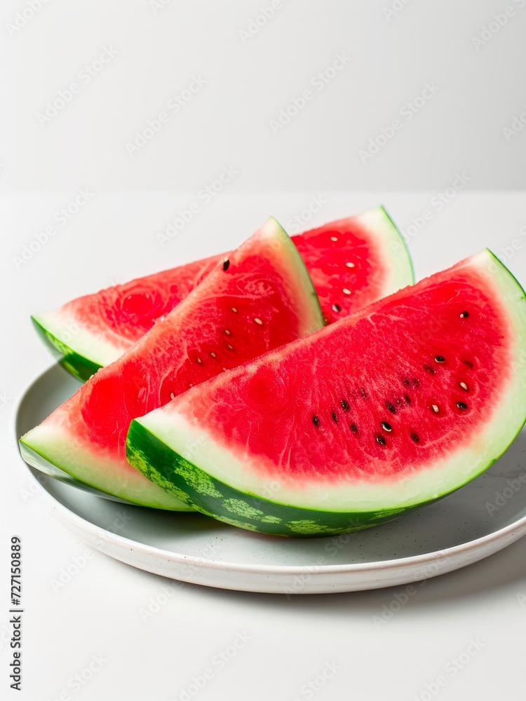 Slices of watermelon on a plate on white background. Slices of watermelon on a plate on white background.