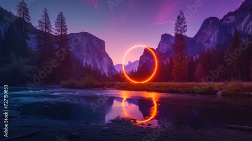 A halo of neon rings shines in a stunning landscape of natural light.