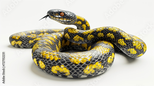 A mesmerizing 3D rendering of a slithering snake, showcasing intricate details and lifelike textures. This captivating artwork, with a white isolated background, exudes an air of mystique an