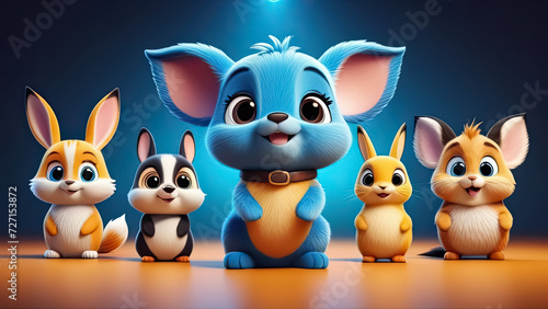 group of cute animals in the park 3d render concept for happy children's day. Preschool and school education concept. Generative AI