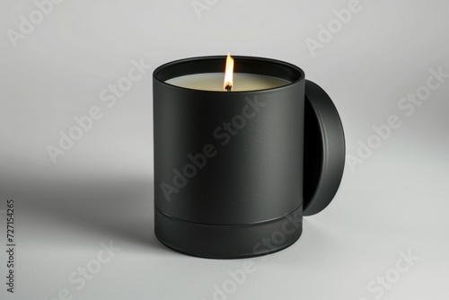 luxury lighting black glass aromatic scented candle is on white background