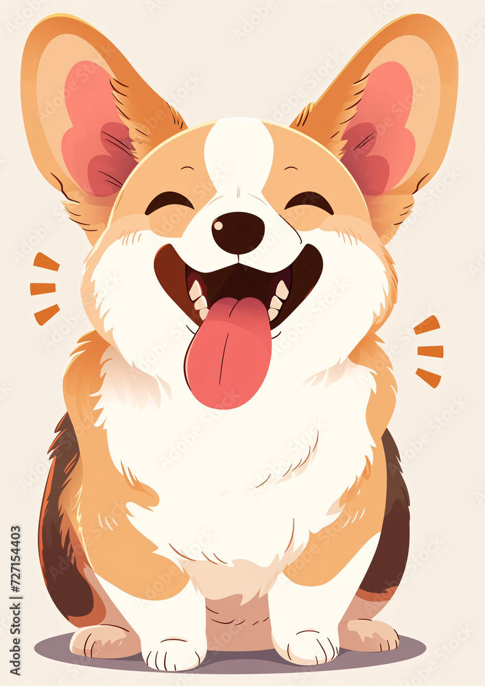 Illustration of a happy corgi dog on solid color background, dog happy expression scene illustration Illustration of a happy corgi dog on solid color background, dog happy expression scene illustration