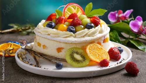 cake with fruits and cream