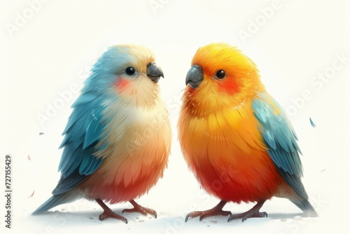 Lovebird parrots sitting together on a tree branch,Lovebird Kiss,Image with Grain. photo
