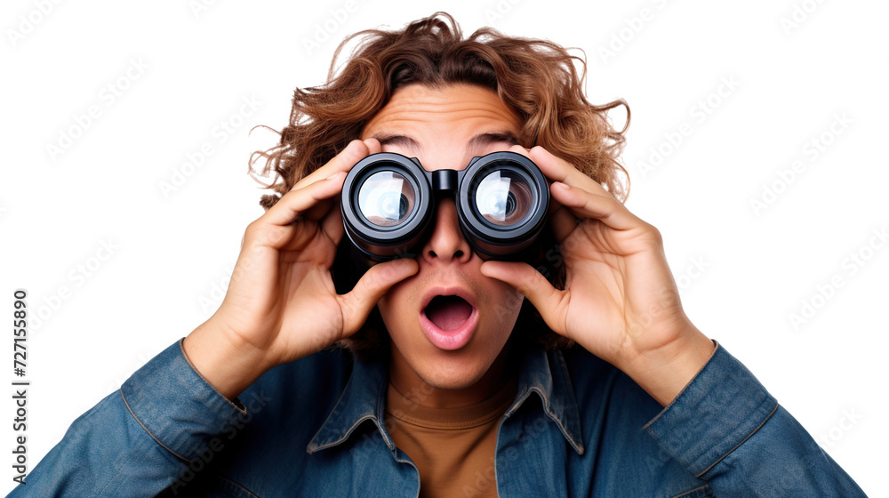 Surprised guy looking through binoculars, cut out Surprised guy looking through binoculars, cut out