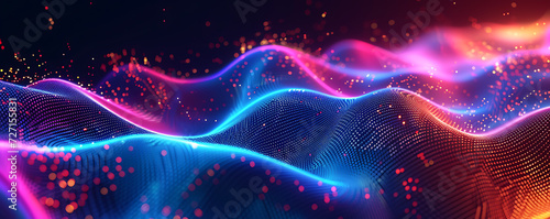 Abstract neon background with swirling patterns and glowing particles, evoking a sense of movement and energy.