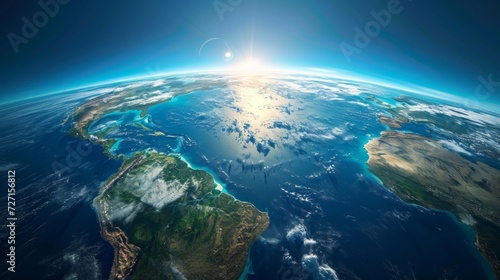 Realistic photo concept of Earth  showcasing its continents and oceans from a birds-eye view Generative AI