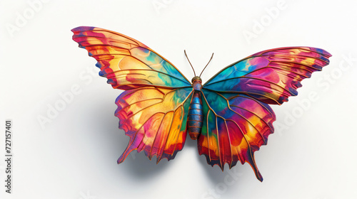 A stunningly vibrant butterfly depicted in a mesmerizing 3D style, radiating an ethereal aura. Perfectly isolated on a clean white background, this captivating artwork showcases the delicate