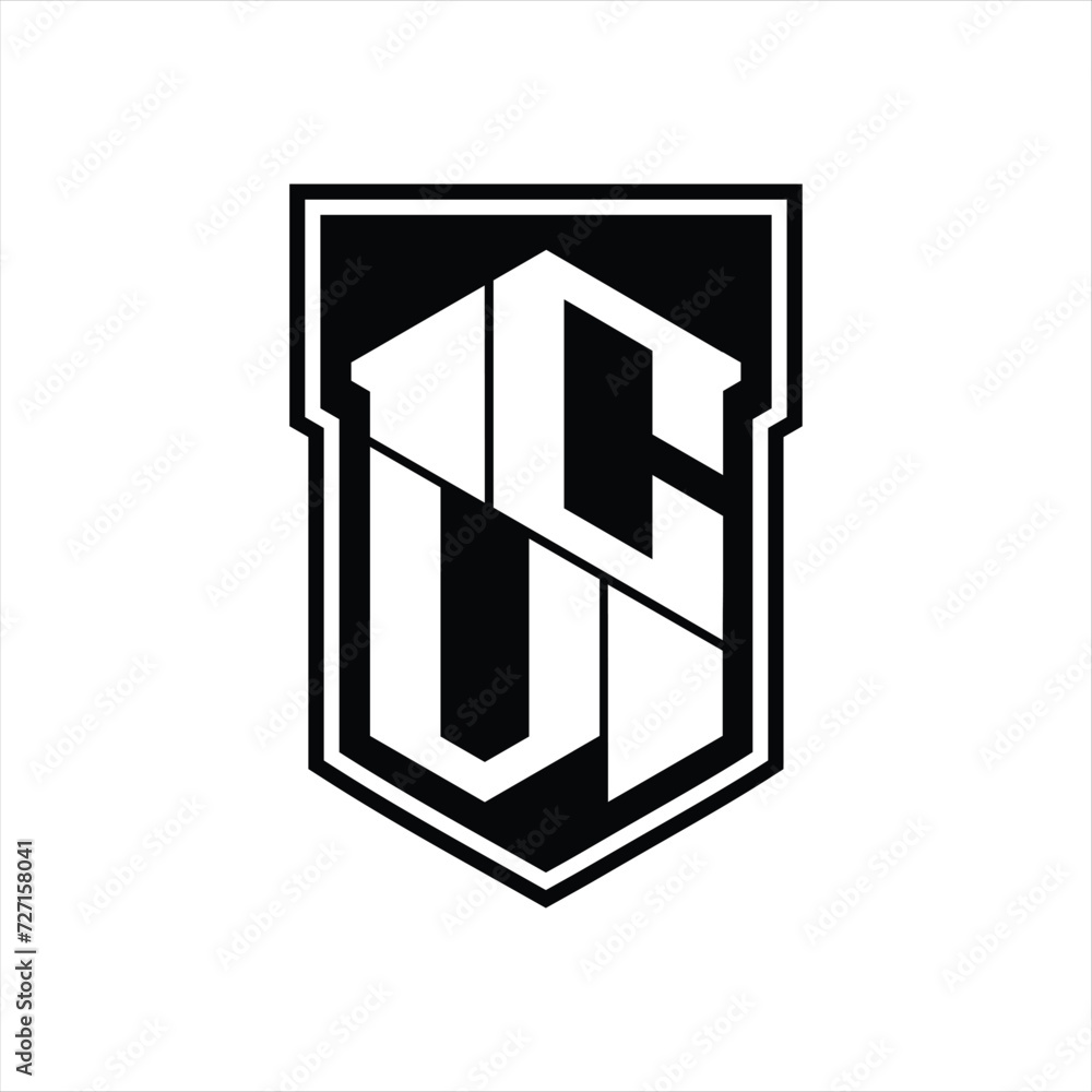 CV Logo monogram hexagon geometric up and down inside shield isolated style design template CV Logo monogram hexagon geometric up and down inside shield isolated style design template