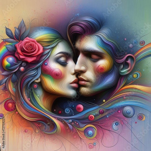 Wallpaper Mural Abstract image of a couple in love, consisting of rainbow shades of paints Torontodigital.ca