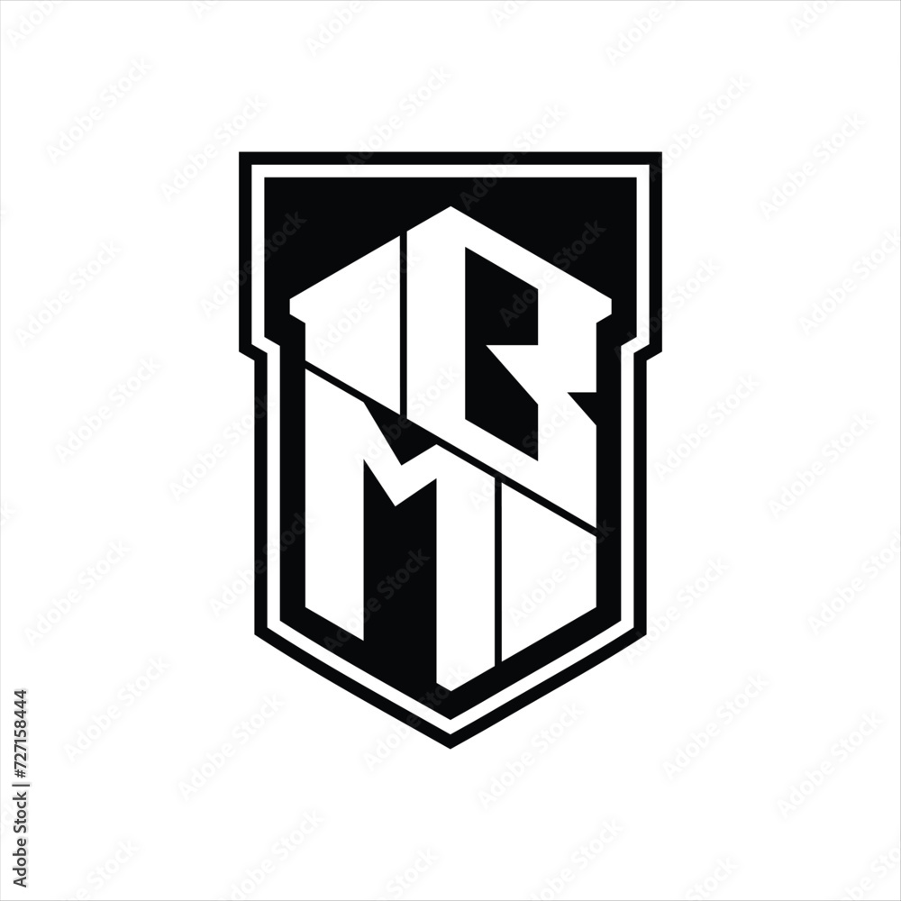 BM Logo monogram hexagon geometric up and down inside shield isolated style design template BM Logo monogram hexagon geometric up and down inside shield isolated style design template
