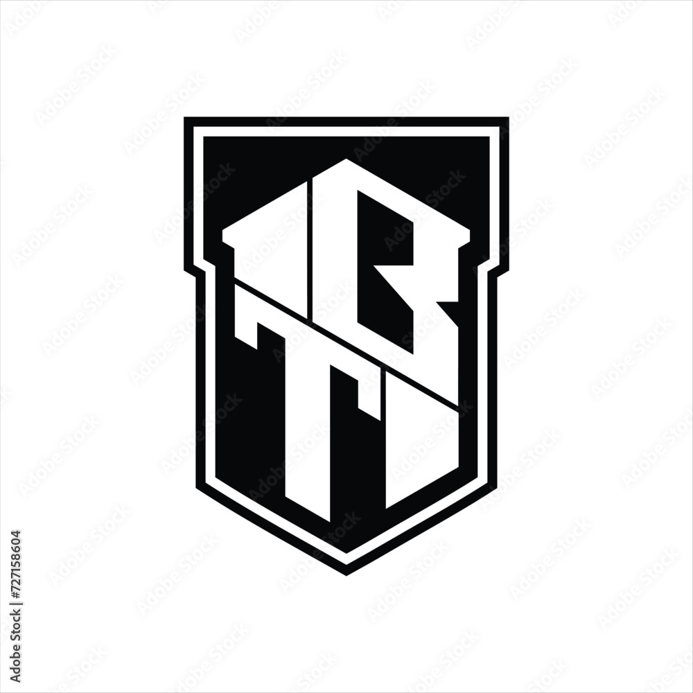 BT Logo monogram hexagon geometric up and down inside shield isolated style design template BT Logo monogram hexagon geometric up and down inside shield isolated style design template
