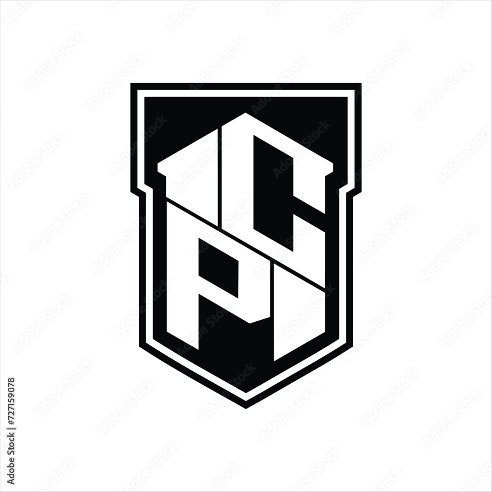 CP Logo monogram hexagon geometric up and down inside shield isolated style design template CP Logo monogram hexagon geometric up and down inside shield isolated style design template