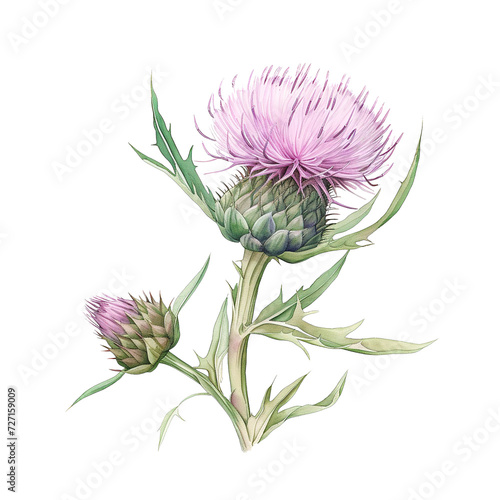 soft watercolor thistles flowers isolated