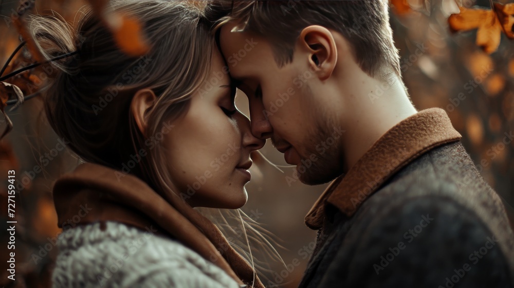 Man and Woman Kissing in Heartwarming Display of Affection, Valentine Day Man and Woman Kissing in Heartwarming Display of Affection, Valentine Day