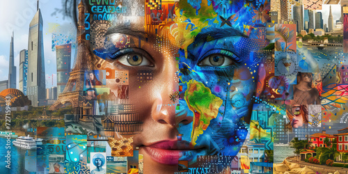 Global Mosaic: A Collage of Images Depicting Cultural Diversity and Integration Across Different Continents