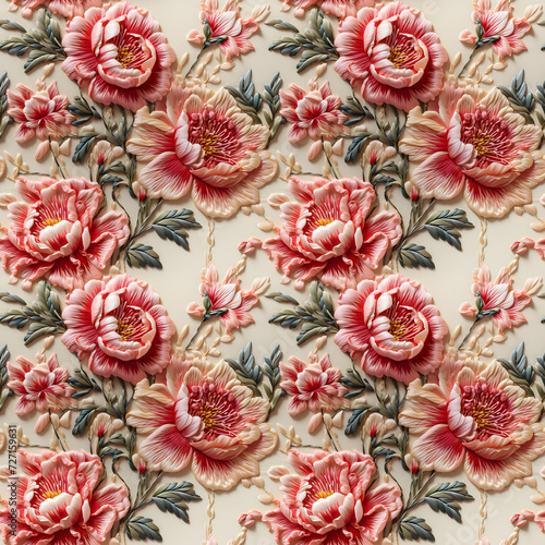 Fabrics embroidered seamless patterns of vintage flower pastel color tones for various creative lovers and home decorating enthusiasts.NO.08 © ZWDQ