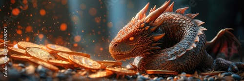 A cyber dragon hoarding a treasure of Bitcoin and Ethereum coins