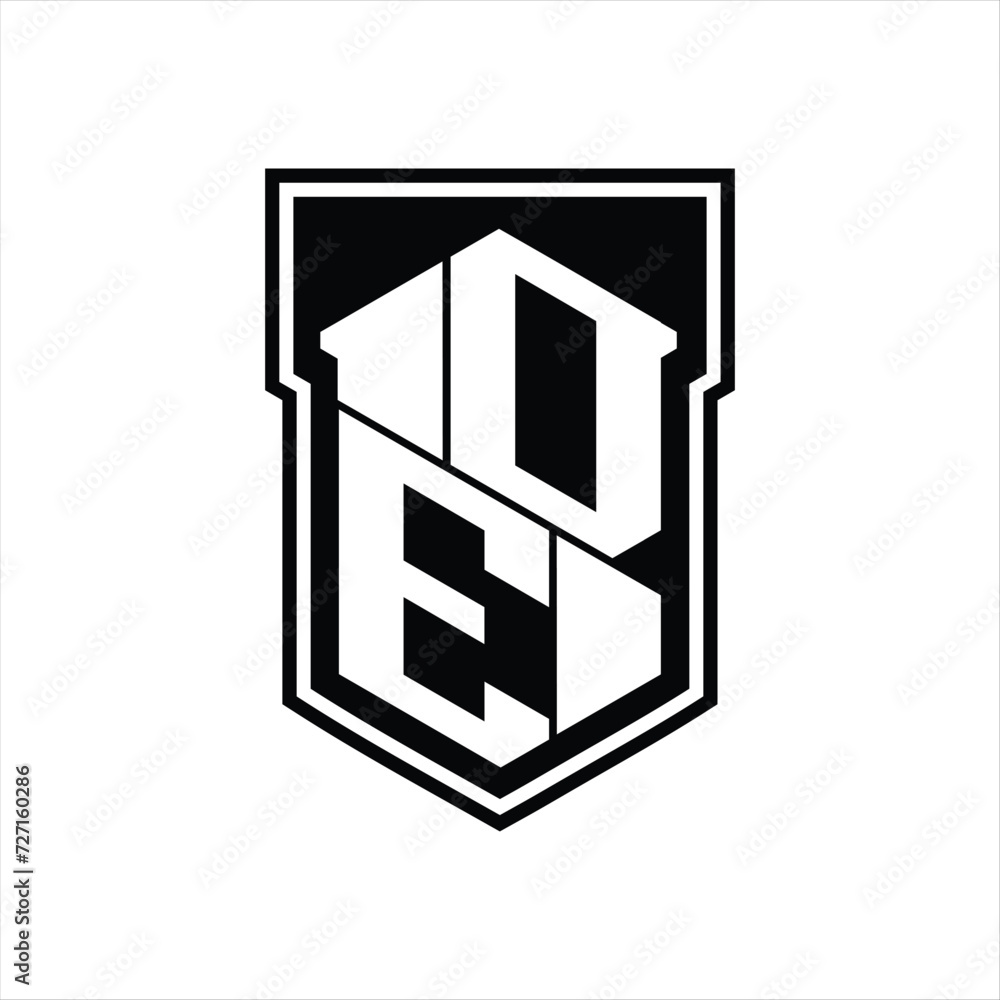 DE Logo monogram hexagon geometric up and down inside shield isolated style design template DE Logo monogram hexagon geometric up and down inside shield isolated style design template