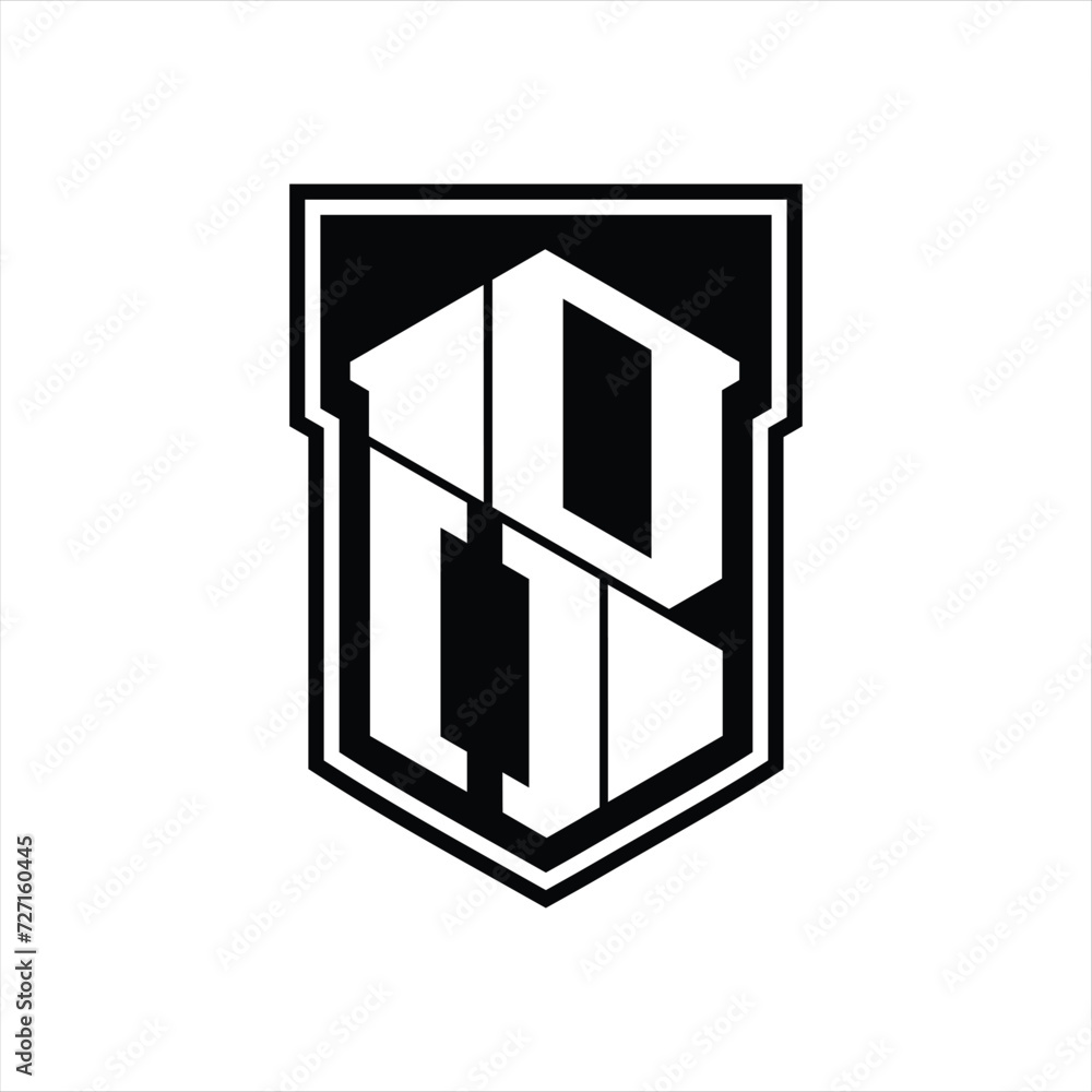 DO Logo monogram hexagon geometric up and down inside shield isolated style design template DO Logo monogram hexagon geometric up and down inside shield isolated style design template