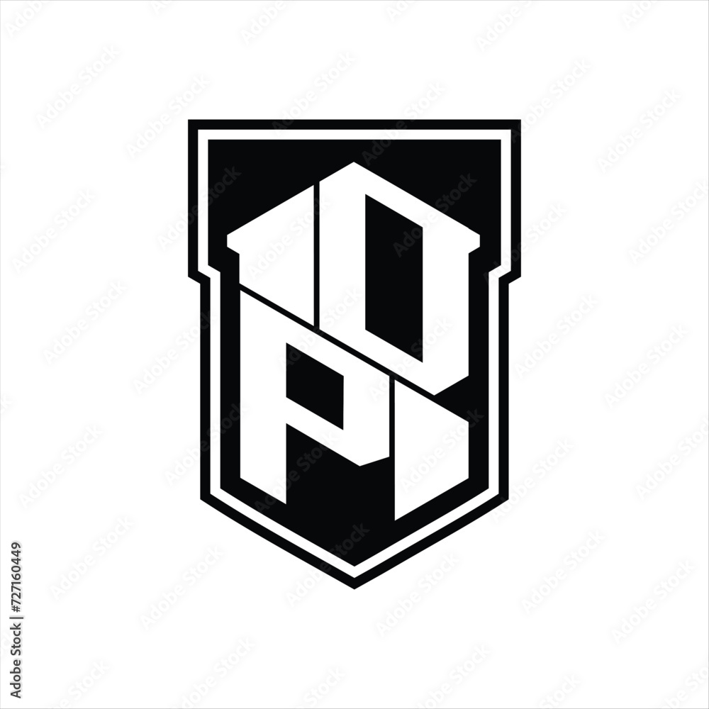 DP Logo monogram hexagon geometric up and down inside shield isolated style design template DP Logo monogram hexagon geometric up and down inside shield isolated style design template