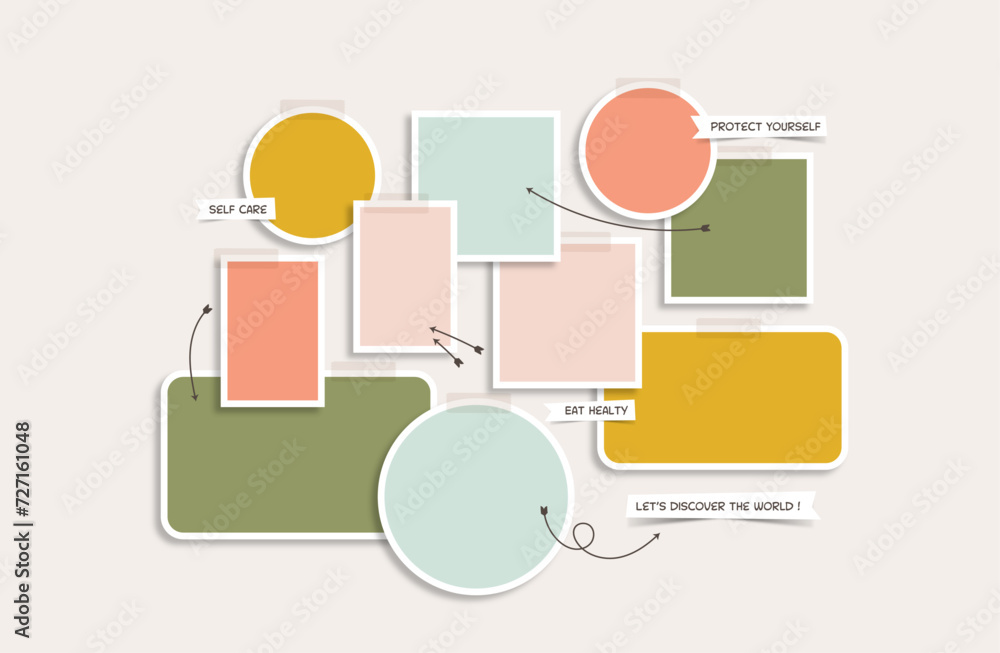 Vector photo collage template moodboard pictures grids vector illustration, vision board Vector photo collage template moodboard pictures grids vector illustration, vision board
