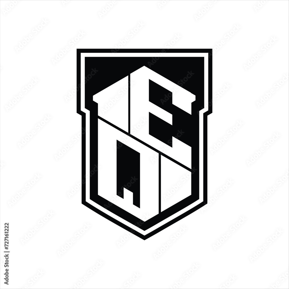 EQ Logo monogram hexagon geometric up and down inside shield isolated style design template EQ Logo monogram hexagon geometric up and down inside shield isolated style design template
