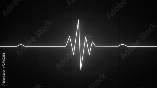 White neon Heart pulse monitor with signal. Heartbeat line. Flat line EKG, Pulse trace. ECG and Cardio symbol. Healthy and Medical concept