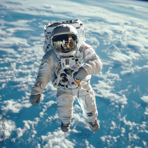 Astronaut's Spacewalk Against Earth's Horizon