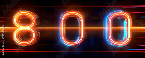 Abstract neon number eight hundred,800 , illuminated in a linear fashion against a mesmerizing black backdrop photo